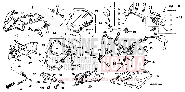 FR. COWL/SIDE COWL/WINDSCREEN for CB1300 Super Bold'or ABS PEARL SUNBEAM WHITE (NHA66KF) from 2010